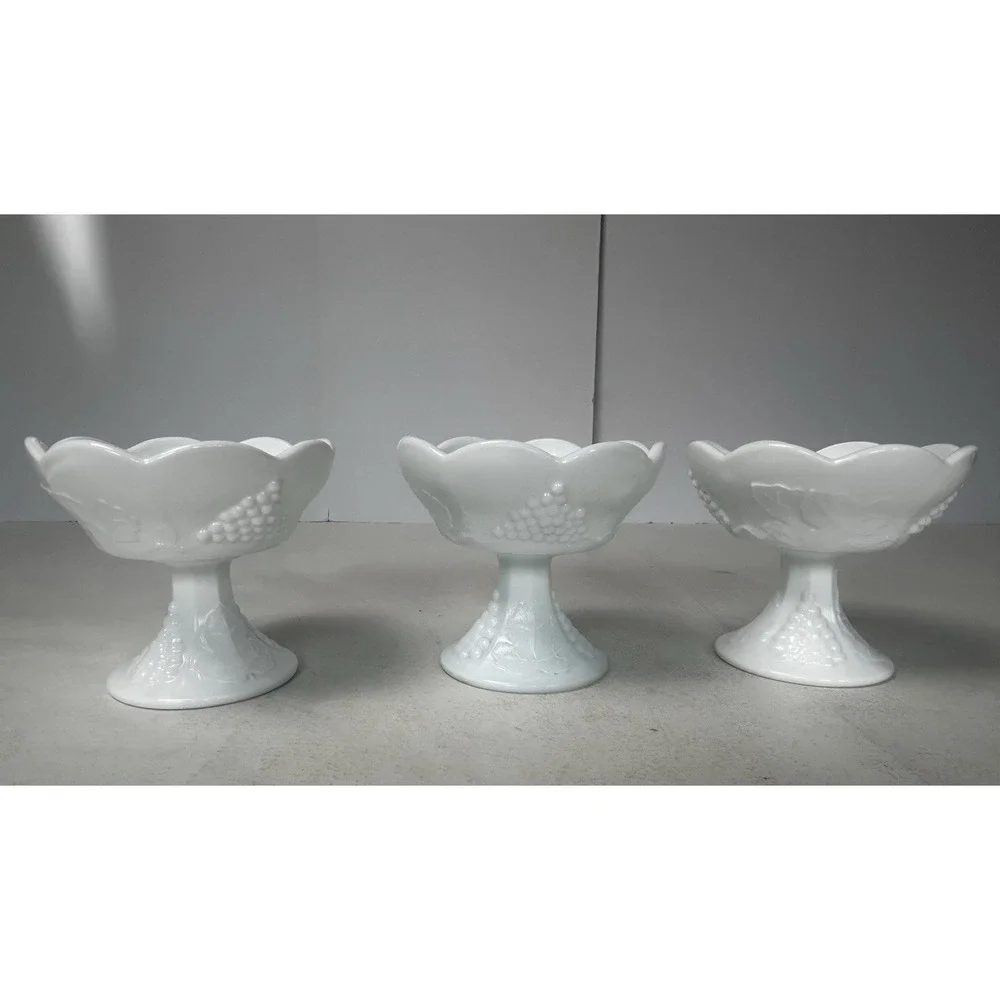 VintageSet Of 3 Indiana Glass Colony Harvest Grape Milk Glass Candle Holders 4